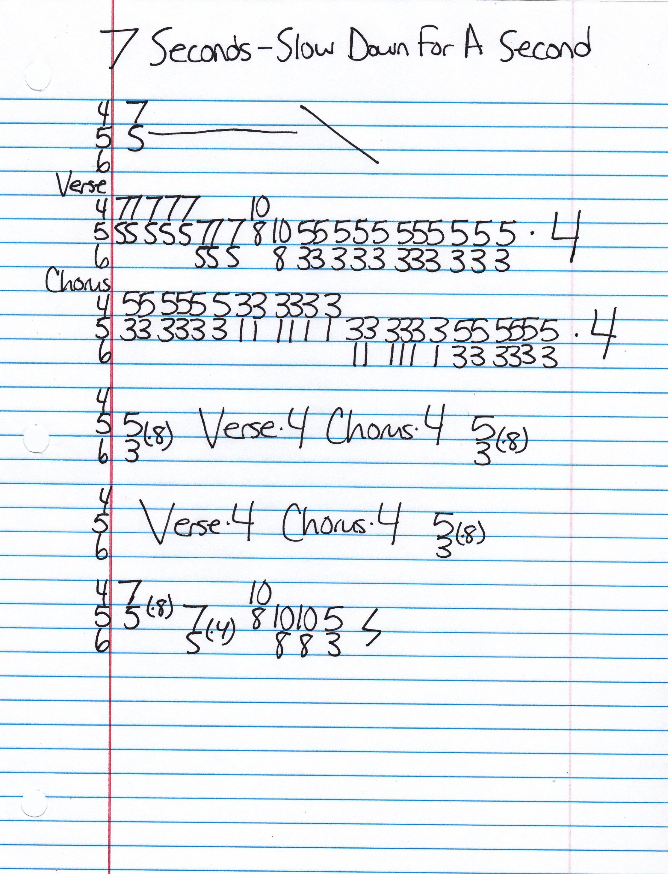 High quality guitar tab for Slow Down For A Second by 7 Seconds off of the album Good To Go. ***Complete and accurate guitar tab!***